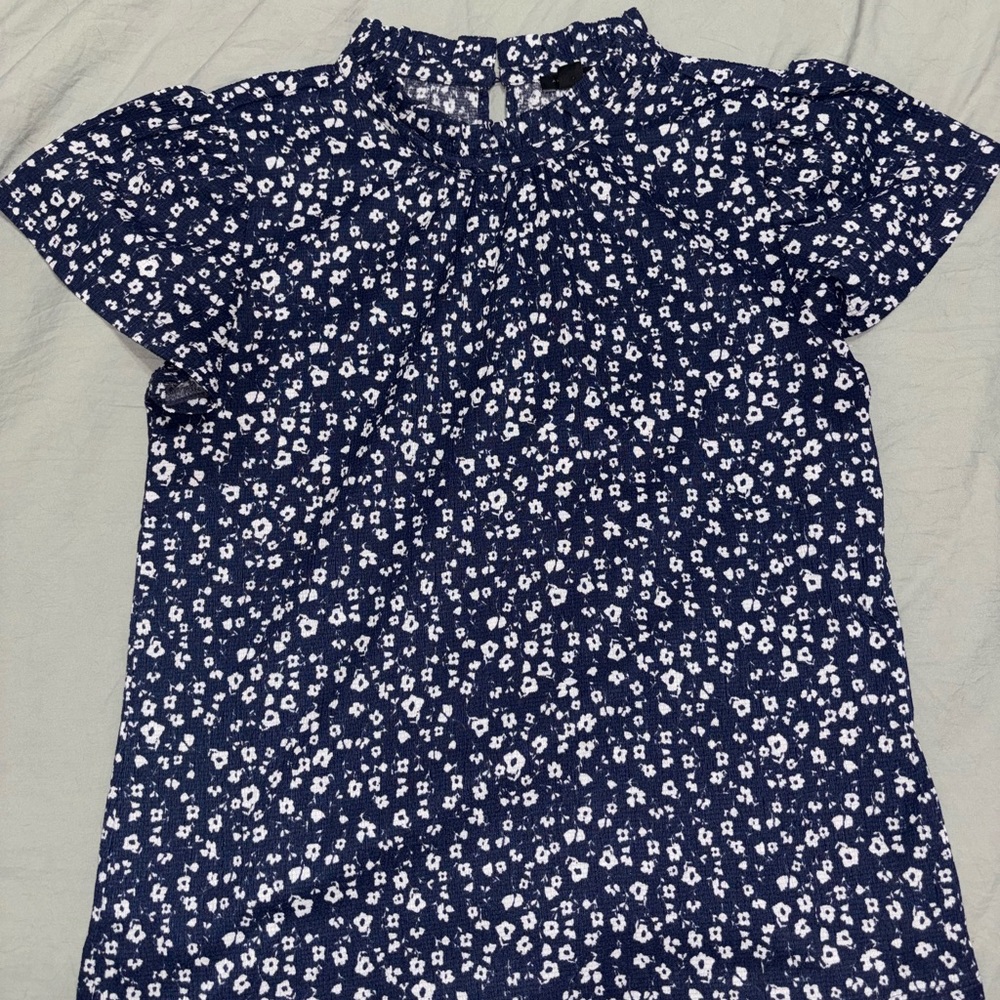 Ann Taylor Factory Navy Floral Blouse